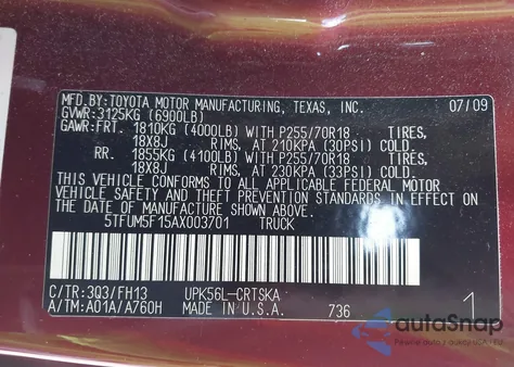 2010 Toyota Tundra Grade 4.6L V8 z USA, uszkodzony, nr VIN 5TFUM5F15AX003701